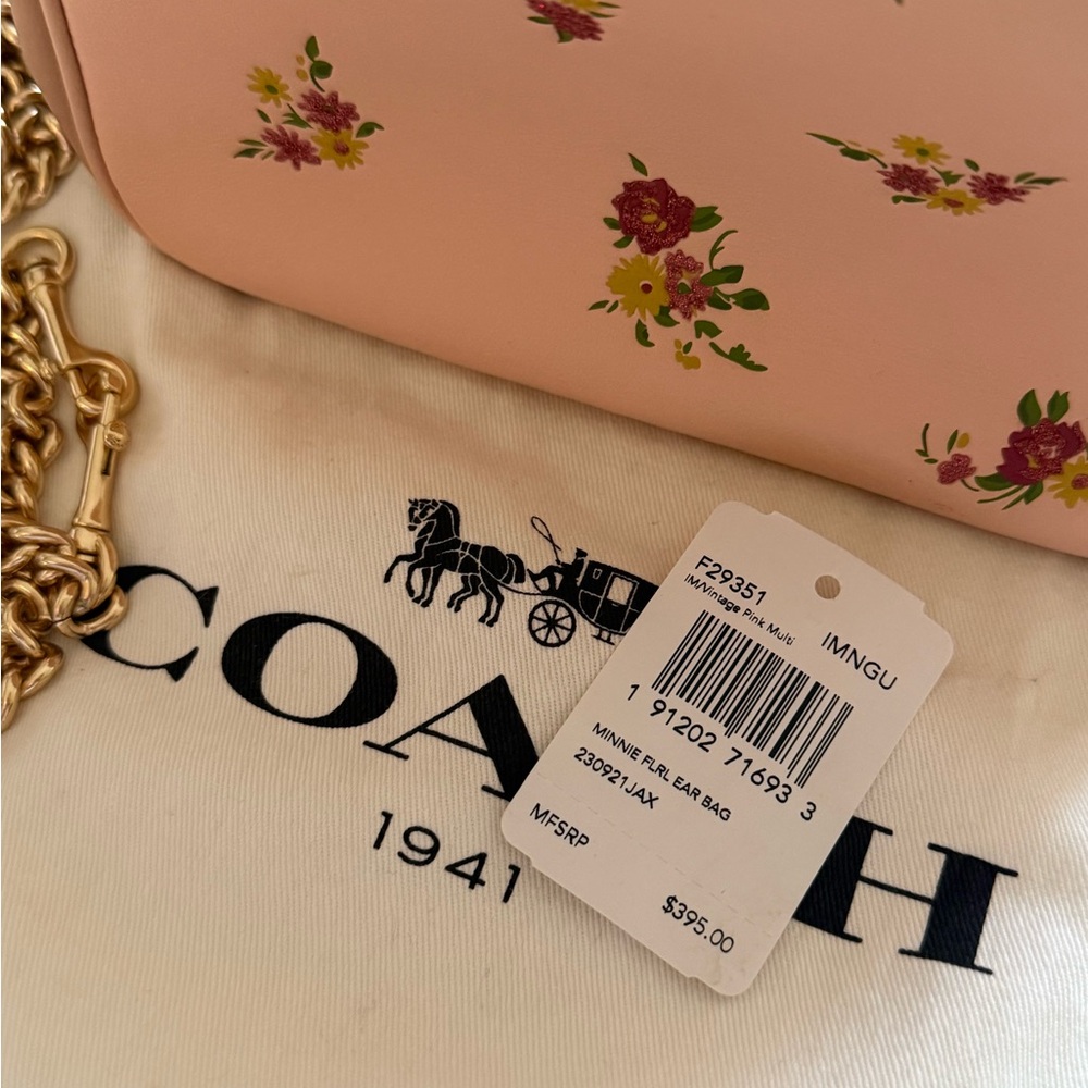 Coach Pink Floral Kiss-Lock Crossbody with Gold Chain - Picture 2 of 6